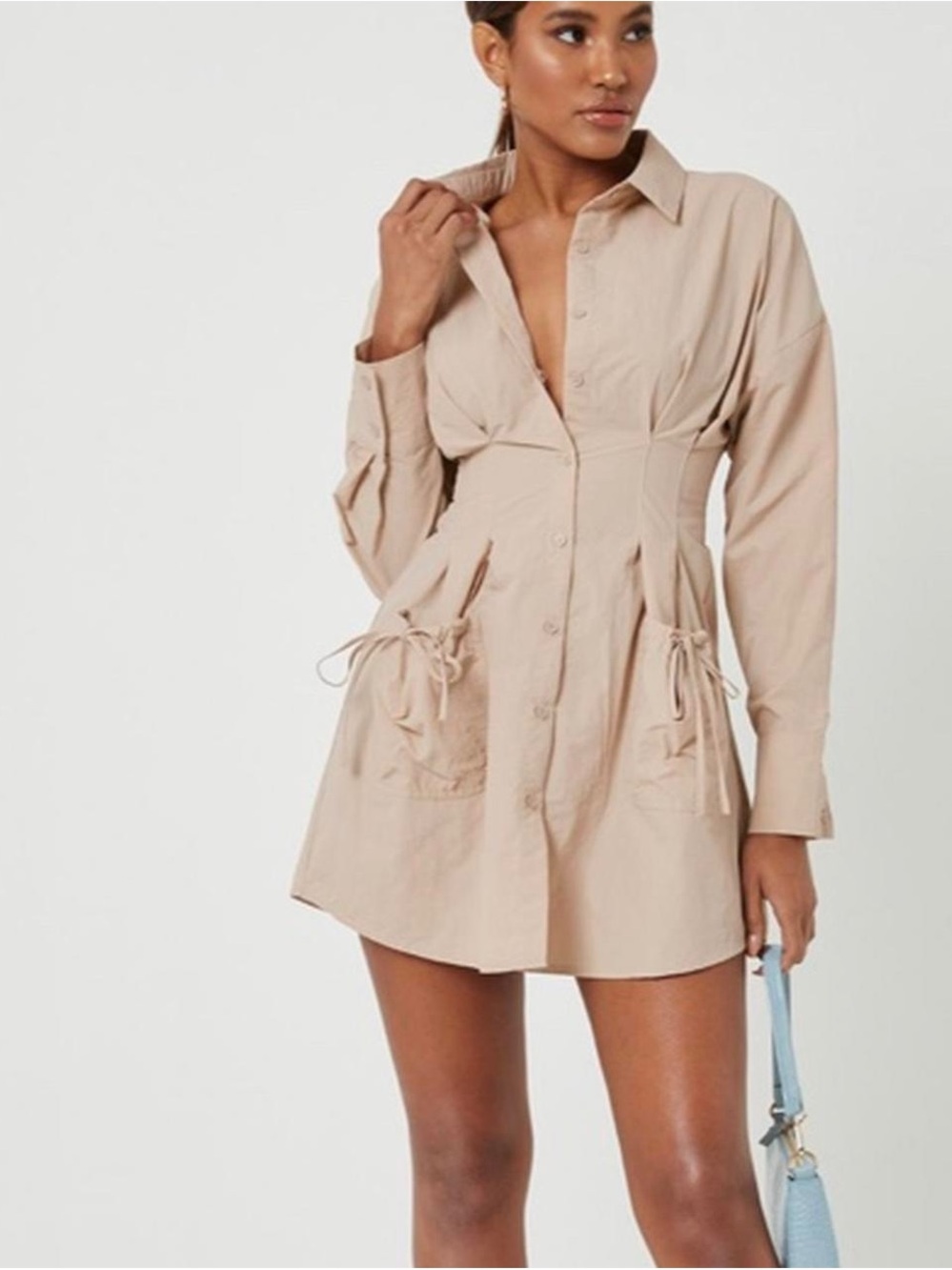 Missguided Neutral Beige Lightweight Shirt Dress